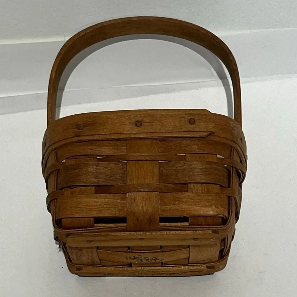 Longaberger Brown 1991 Small Square Handwoven Basket With Handle